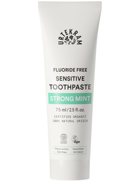 Dentifrice Menthe forte Sensitive 75 ml Urtekram sans fluor renforce les gencives et l'haleine Abcbeauté