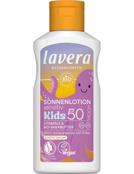 Lotion solaire sensitive Kids SPF 50 Plus 100 ml Lavera creme solaire bio Abcbeauté