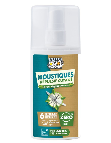 Spray Anti Moustiques répulsif cutané Efficacité 6 heures 100ml Aries eucalyptus citronné Abcbeauté
