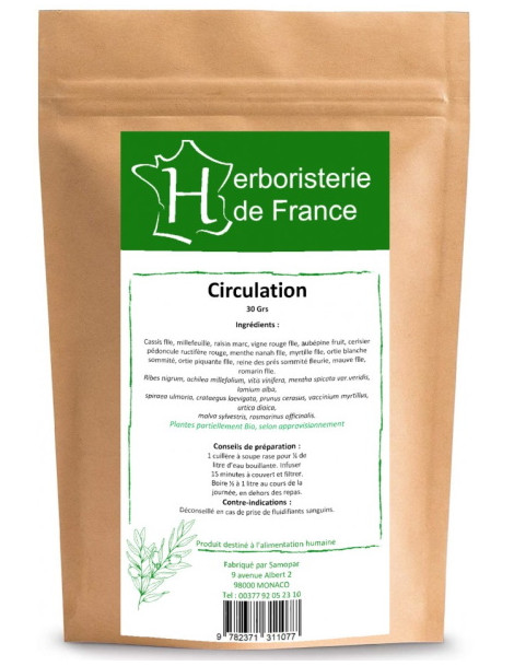 Tisane Circulation Veineuse 30gr Herboristerie de France capillaires et veines protection Abcbeauté