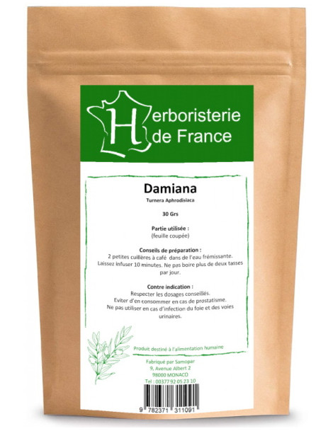 Tisane Damiana feuille coupée 30 gr Herboristerie de France aphrodisiaque tonus vitalité mentale Abcbeauté