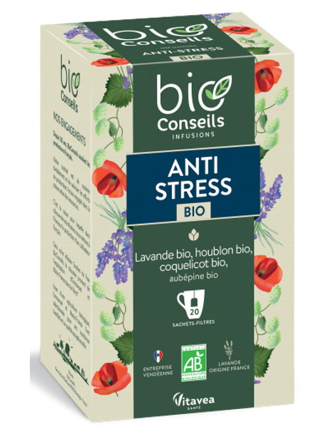 Infusion Anti Stress bio 20 sachets Bio Conseils nervosité anxiété stress Abcbeauté