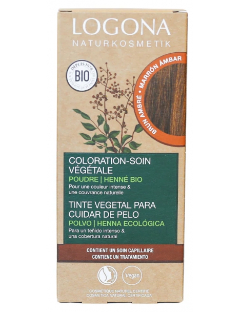 Coloration soin végétale Brun ambré 100gr Logona coloration capillaire noisette cuivrée foncé Abcbeauté