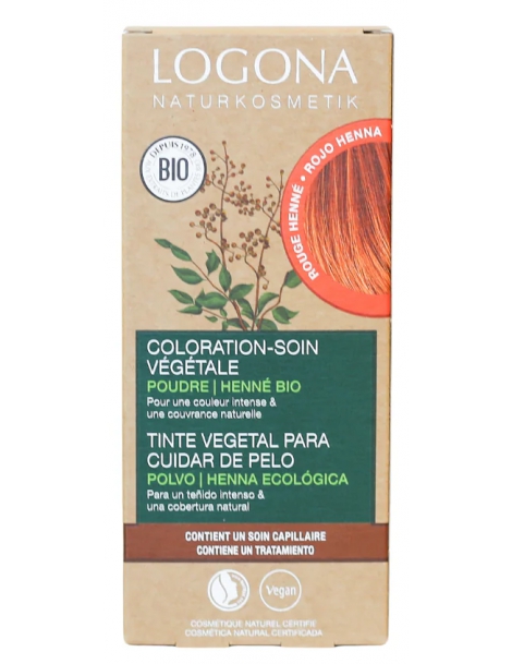 Coloration soin végétale Rouge Henné 100 gr Logona reflets rouge cuivrés Abcbeauté