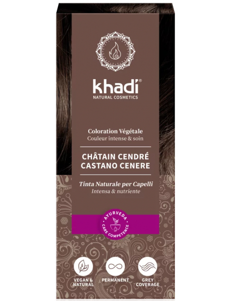 Coloration végétale Chatain cendré 100 gr Khadi reflets cendrés froids et mats Abcbeauté