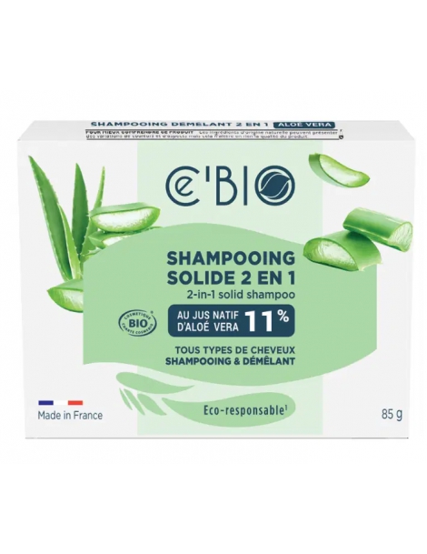 Shampooing solide 2 en 1 Aloe Vera 85 gr Cé'Bio shampoing solide coco démêlant Abcbeauté