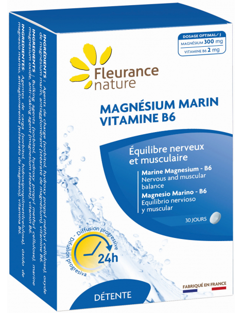Magnésium marin B6 60 comprimés Fleurance nature oxyde de magnésium marin stress Abcbeauté