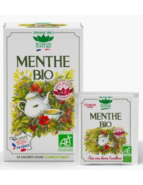 Tisane Menthe bio 18 sachets Romon Nature infusion de menthe poivrée Abcbeauté