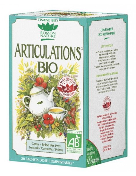 Tisane Articulations Bio 20 sachets Romon Nature curcuma poivre cassis Abcbeauté