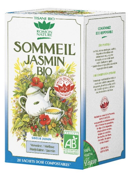Tisane Sommeil Jasmin bio 20 sachets Romon Nature morphée jasmin et relaxation Abcbeauté