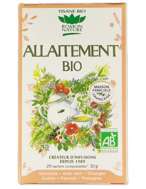 Tisane Allaitement bio 20 sachets Romon Nature lactation calme les douleurs digestives de bébé Abcbeauté