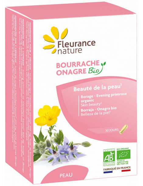 Bourrache Onagre Bio 60 gélules végétales Fleurance Nature acide gamma linolénique Abcbeauté peau