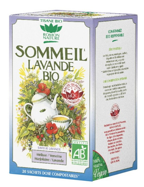 Tisane Sommeil Lavande bio 20 sachets Romon Nature mélisse verveine bras de morphée Abcbeauté herboristerie