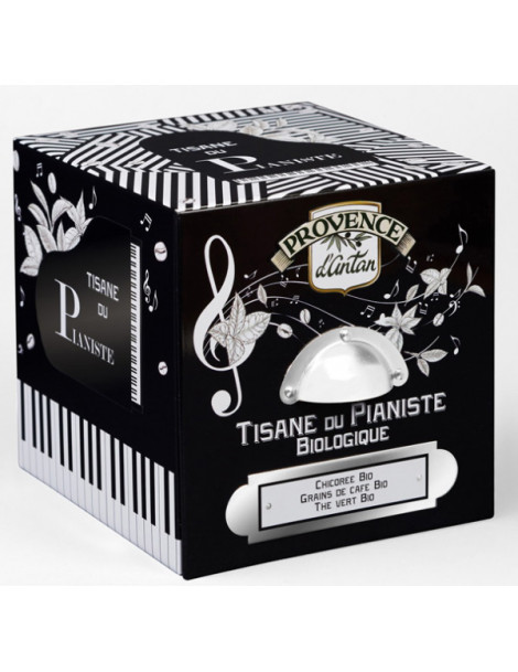 Tisane du Pianiste biologique 24 sachets boite métal Provence d'Antan chicorée grillée café thé vert Abcbeauté
