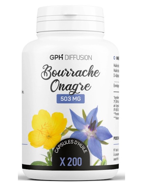 Huiles Bourrache Onagre Ecocert bio 503mg 200 capsules GPH Diffusion Cycle menstruel,  Bien-Etre Féminin,  abcBeauté.