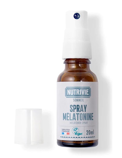 Spray Mélatonine 20ml Nutrivie facilite l'endormissement vitamines B Mélisse Abcbeauté