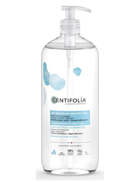 Gel moussant neutre 3 en 1 1litre Centifolia aloe vera sans parfum Abcbeauté