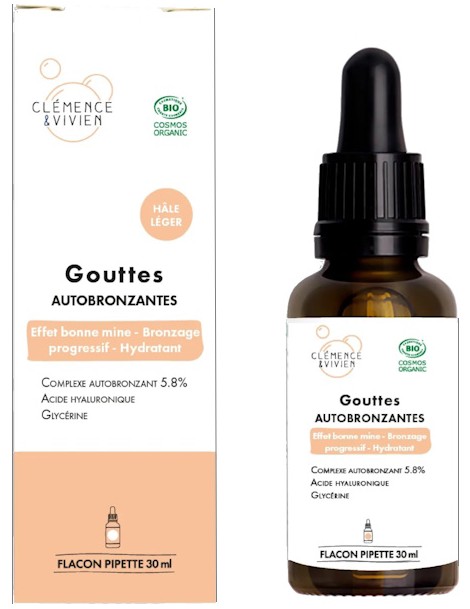 Gouttes autobronzantes hâle léger 30ml Clémence et Vivien complexe autobronzant naturel Abcbeauté protection