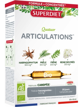 Quatuor Articulations bio 20 ampoules de 10ml Super Diet harpagophytum confort articulaire Abcbeauté herboristerie