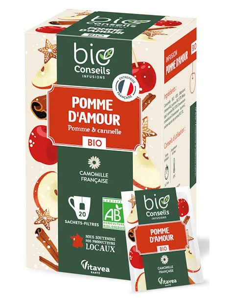 Infusion Pomme d'Amour Bio camomille matricaire 20 sachets Bio Conseils camomille pomme cannelle Abcbeauté tisane