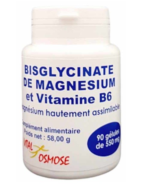 Bisglycinate de Magnésium Vitamine B6 90 gélules Vital Osmose contre la fatigue Abcbeauté vitalité
