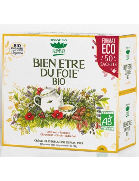 Tisane Bien être du foie 50 sachets Romon Nature infusion foie vésicule biliaire Abcbeauté herboristerie