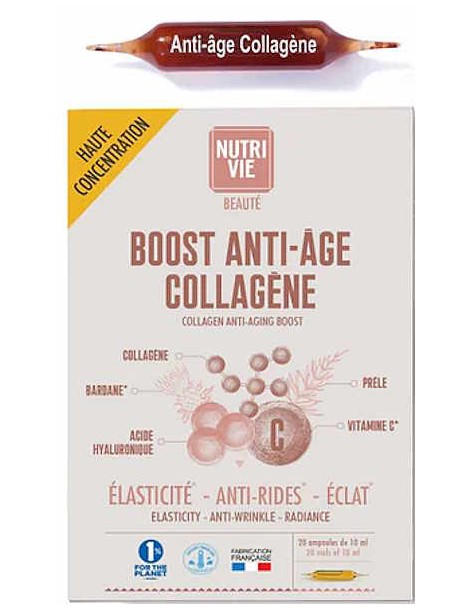 Boost Anti âge collagène 20 ampoules buvables Nutrivie collagène marin acide hyaluronique prêle Abcbeauté anti rides