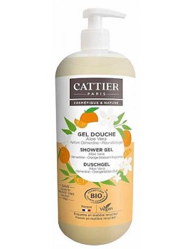 Gel douche sans sulfate parfum Clémentine Fleur d'oranger 1 Litre Cattier gel douche bio base lavante végétale Abcbeauté