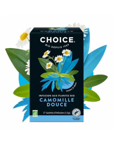 Infusion camomille douce bio 17 sachets Choice camomille matricaire lavande anis Abcbeauté herboristerie