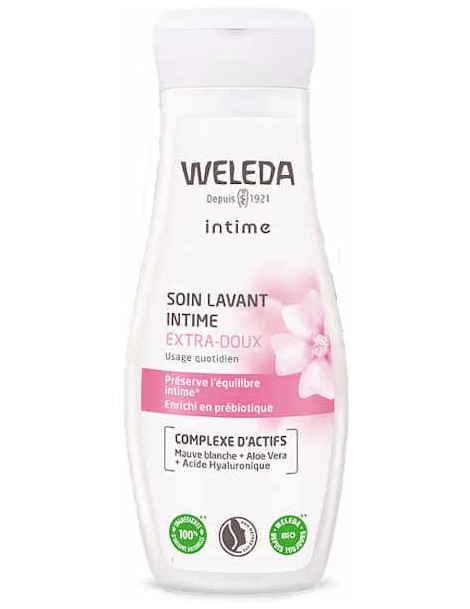 Soin lavant intime extra doux 200 ml Weleda ph physiologique mauve blanche Abcbeauté