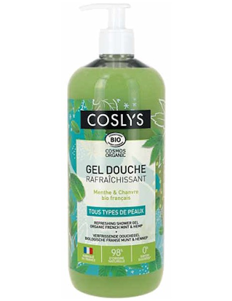 Gel douche rafraîchissant Menthe Chanvre 1 Litre Coslys aloe vera tous types de peau peau sèche Abcbeauté