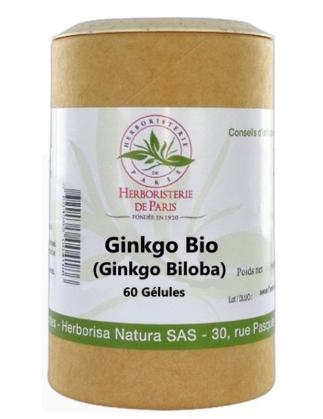 Ginkgo Biloba Feuilles Bio 60 gélules Herboristerie de Paris mémoire concentration des séniors Abcbeauté herboristerie