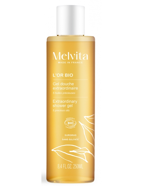 Gel douche extraordinaire L'Or Bio 250 ml - Melvita 5 huiles prcieuses hydratantes et satinantes Abcbeauté