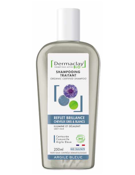 Shampoing cheveux gris reflet brillance Certifié Bio 250 ml Dermaclay shampooing cheveux gris et blancs Abcbeauté