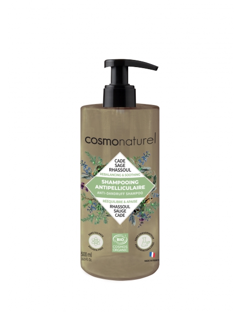 Shampooing antipelliculaire Cade Sauge Rhassoul 500 ml Cosmo Naturel contre les pellicules et la séborrhée Abcbeauté