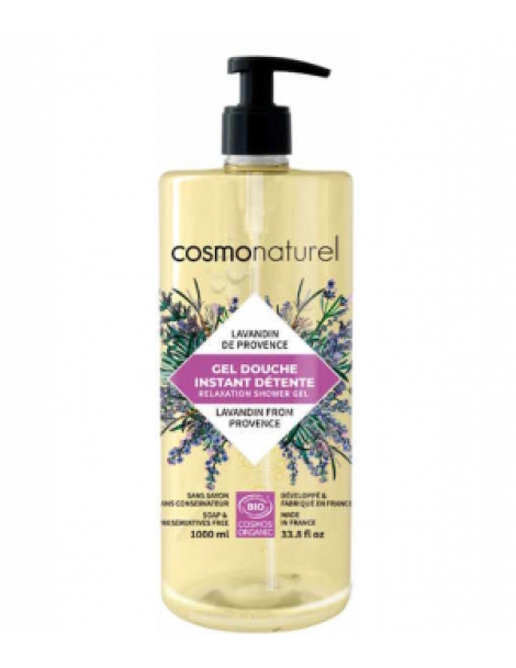Gel douche Instant Détente bio Lavandin de Provence 1 litre Cosmo Naturel lavandin romarin aloe vera Abcbeauté