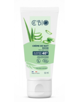 Crème de nuit intense bio Aloé vera 50 ml Cé'Bio 40% de jus d'aloe vera karité jojoba Abcbeauté