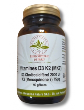 Vitamine D3 2000UI Vitamine K2 90 gélules Herboristerie de Paris Cholécalciférol Ménaquinone 7 Abcbeauté
