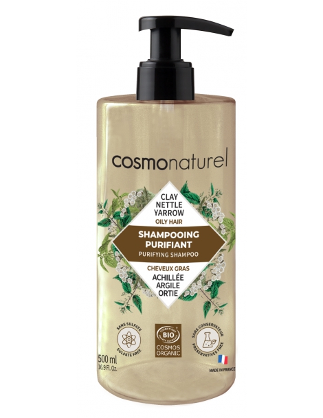 Shampooing purifiant cheveux gras 500ml Cosmo Naturel argile ortie achillée shampoing bio Abcbeauté