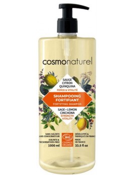 Shampooing fortifiant Quinquina Sauge Citron 1 litre cosmonaturel ortie, shampooing bio, abcbeauté