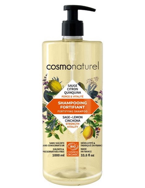 Shampooing fortifiant Quinquina Sauge Citron 1 litre cosmonaturel ortie, shampooing bio, abcbeauté