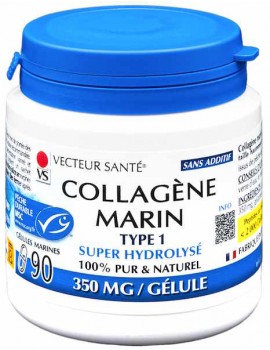 Collagène Marin de type I 90 gélules Vecteur Santé 1050mg de collagène marin hydrolysé pour 3 gélules Abcbeauté