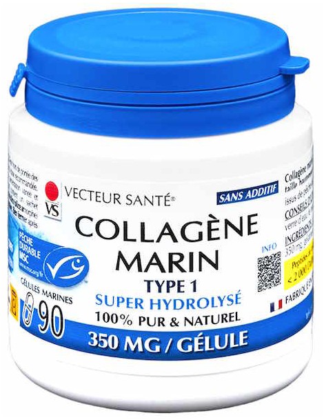 Collagène Marin de type I 90 gélules Vecteur Santé 1050mg de collagène marin hydrolysé pour 3 gélules Abcbeauté