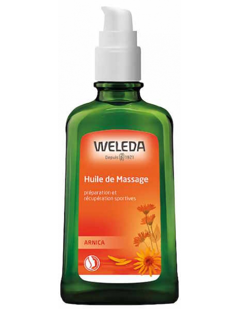 Huile de massage à l'arnica 100ml pompe spray Weleda arnica bouleau huiles essentielles Abcbeauté