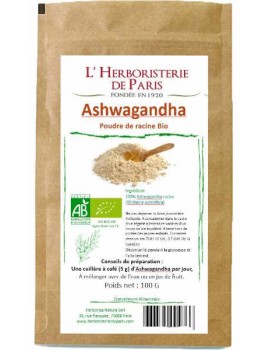 Ashwagandha bio poudre de racine 100gr Herboristerie de Paris racine de withania somnifera adaptogène Abcbeauté